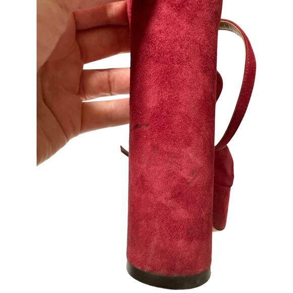 Aquazzura Mira Red Suede Platform Heels IT 37.5 US 7.5 Block Slingback Sandals - Picture 11 of 15